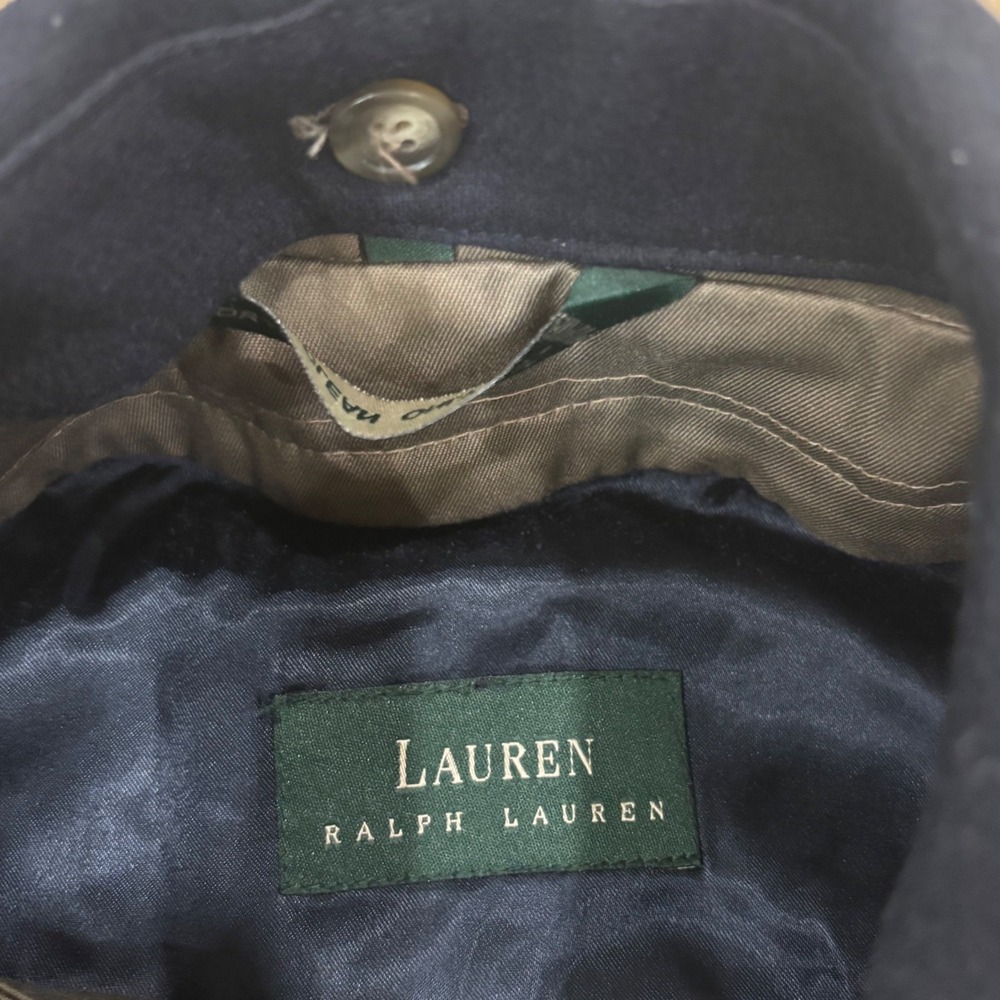 Lauren Ralph Lauren Olive Green Trench Coat with Navy Collar - Picture 7 of 16